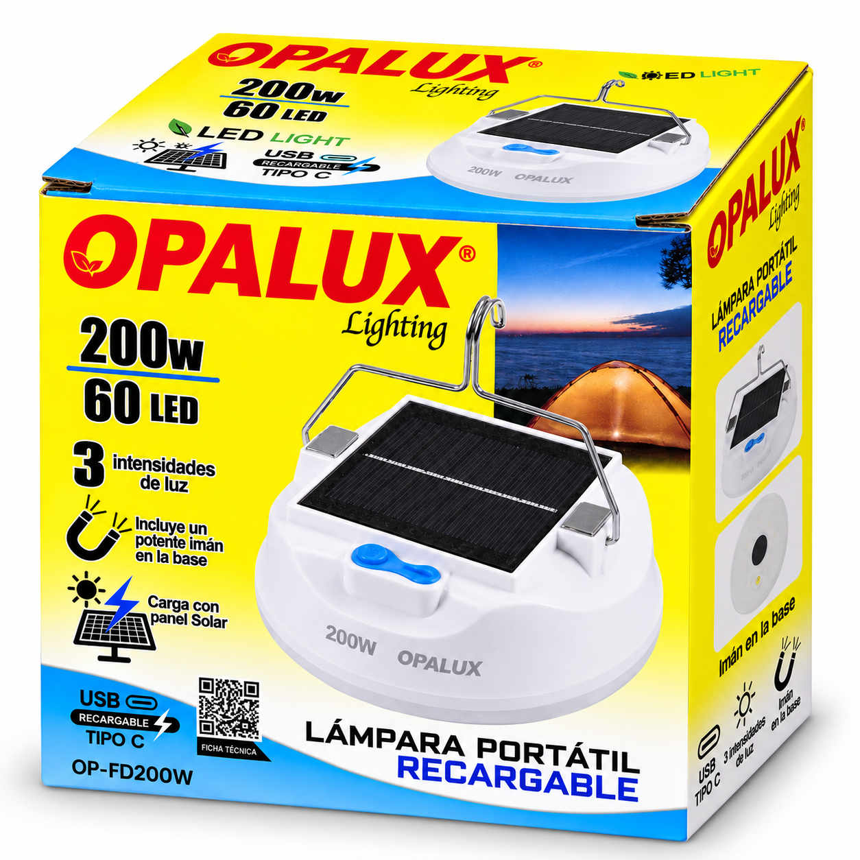 Lampara Recargable 200w C/panel Solar Opalux Op-