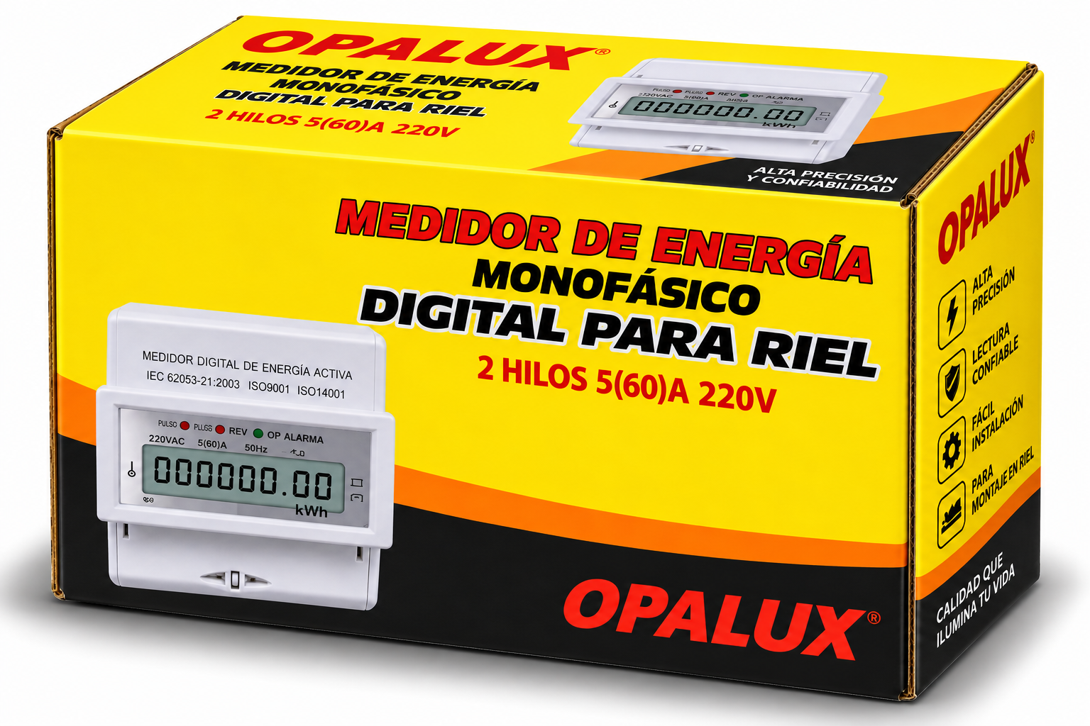Medidor Energía Monofásico Digital P/riel 220v Opalux Op-md60r