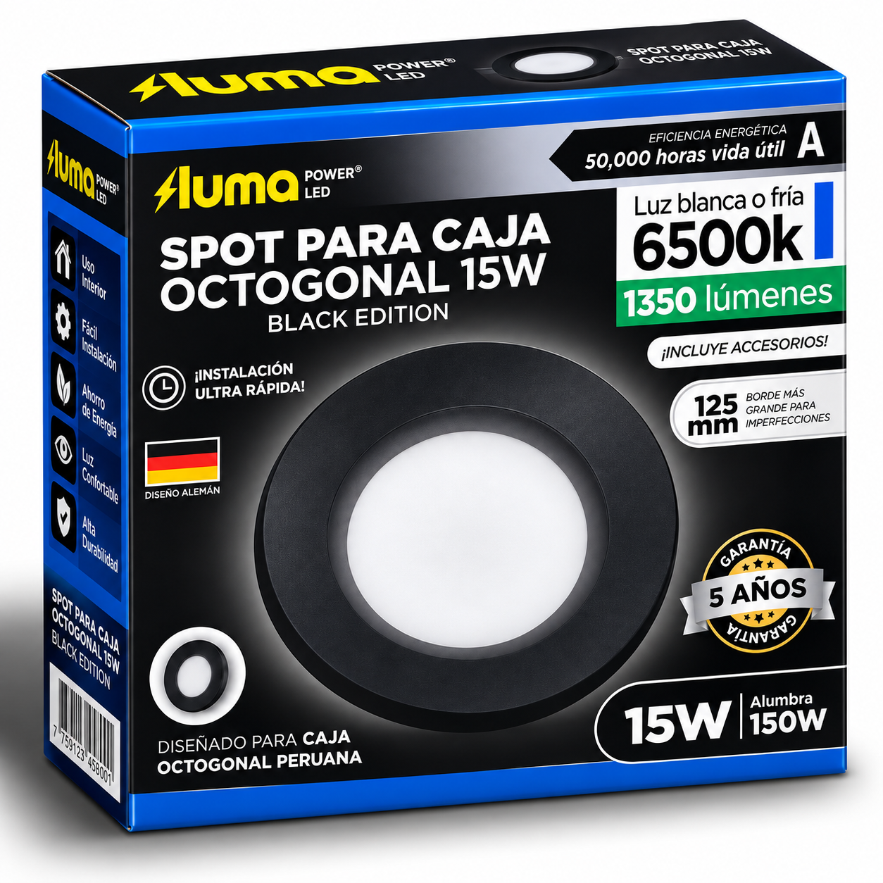 Dicroico Spotlight 15w Luz Blanca Borde Negro Ilumaled