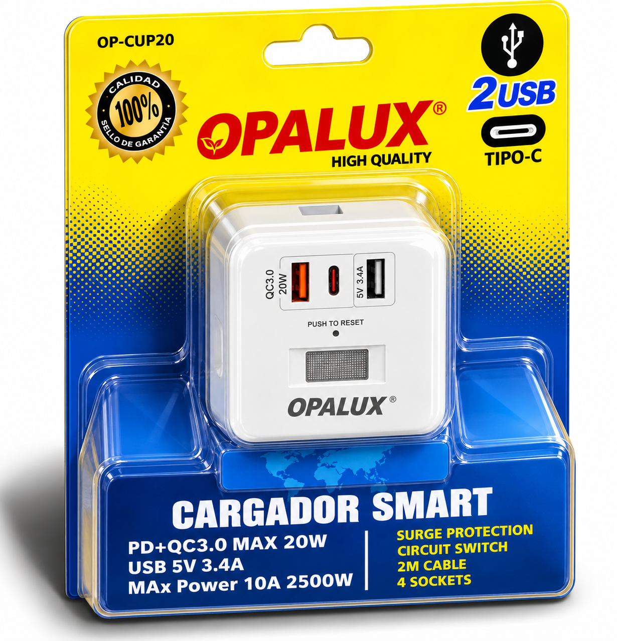 Adaptador Y Cargador 4 Entradas Universal +t 2 M. De Cable Op-cup20