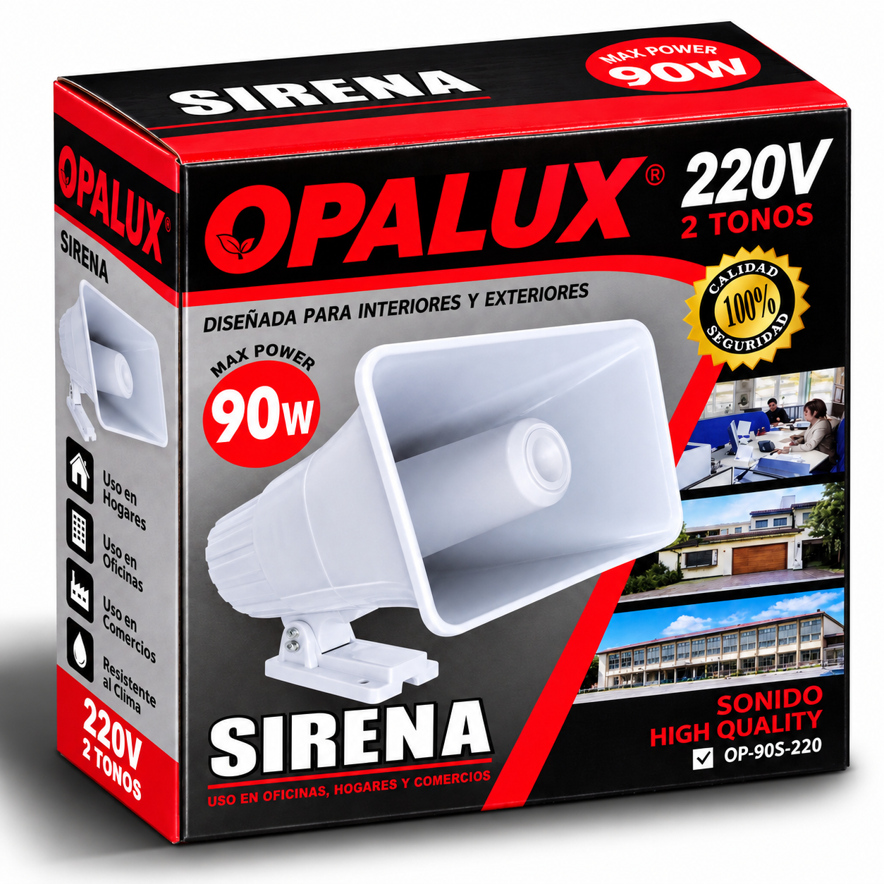 Sirena Blanca 2 Tonos 90w 220v Ac Opalux Op-90s-220