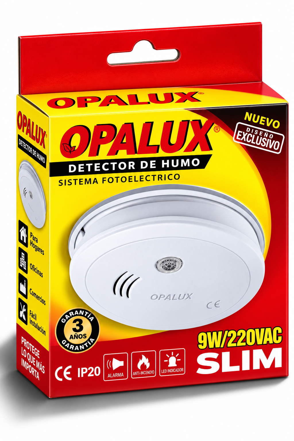 Detector Humo Dual 9v Slim Ip20 220v C/bat. Opalux  Lx-98/220v