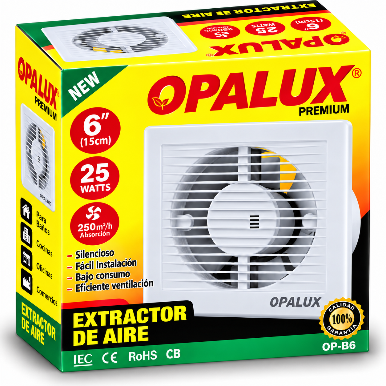 Extractor De Aire 6" 25w 220-240v Carcasa Abs  Opalux Op-b6