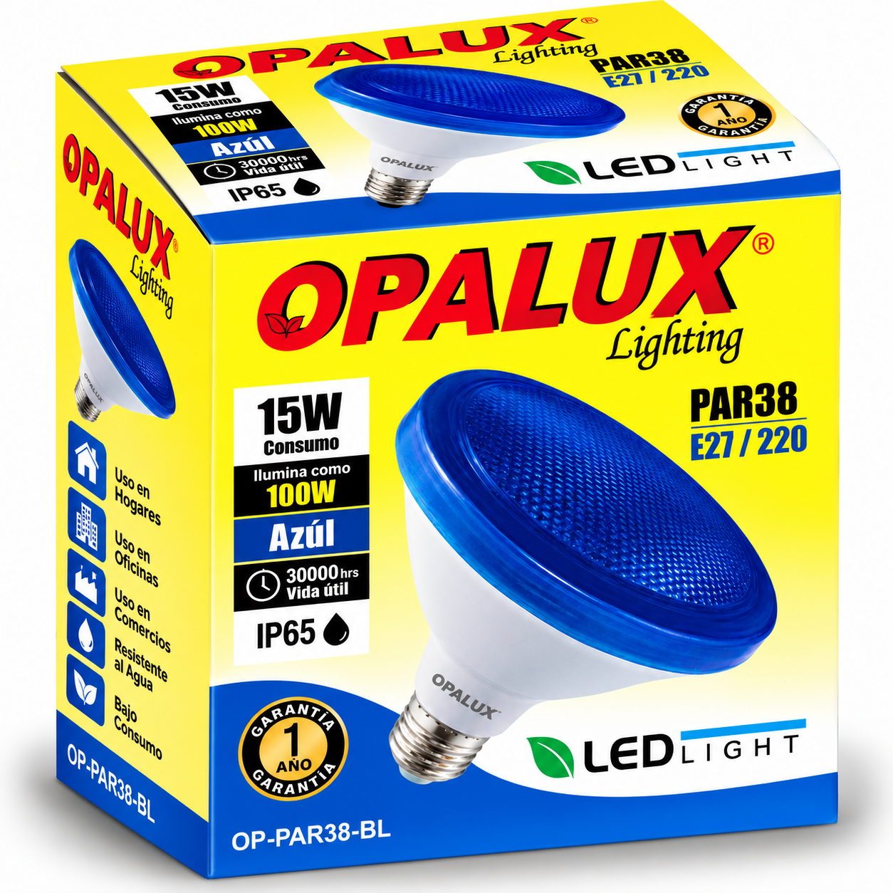 Foco Par38 15w Color Azul E27 Ip65 220v Op-par38-bl