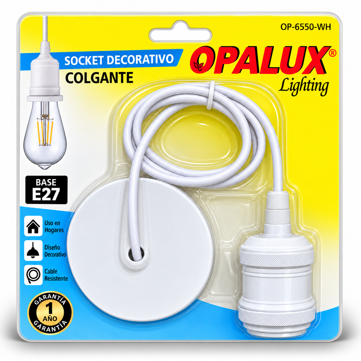 Socket Colgante Vintage Blanco E27 Op-6550-wh