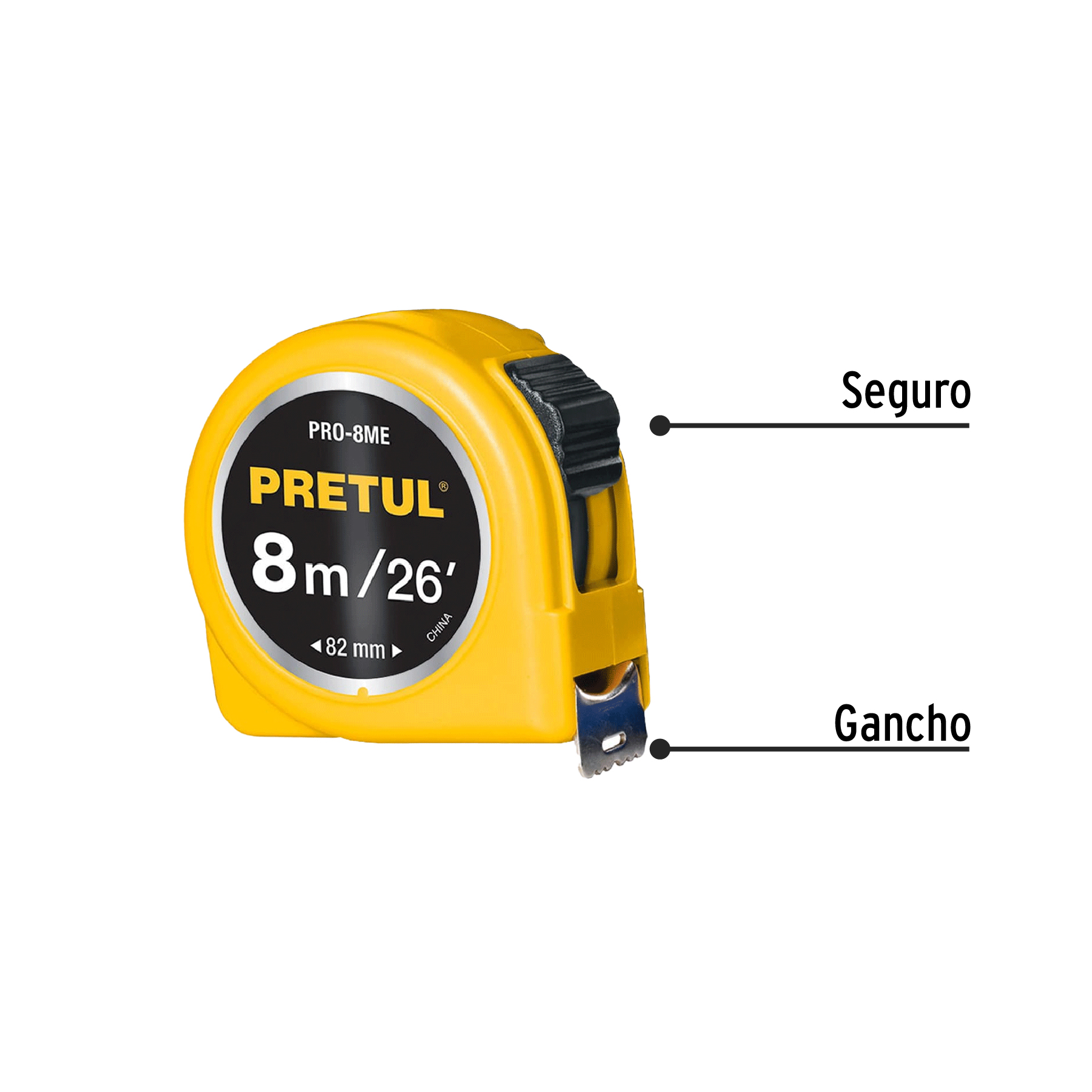 WINCHA FLEXOMETRO 8M PRETUL 21603