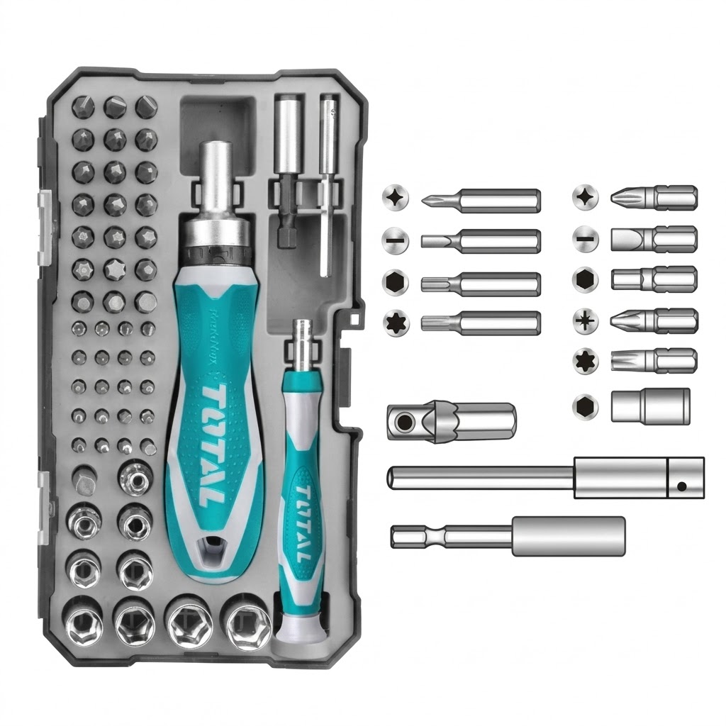 DESARMADOR + PUNTERAS +RATCHET KIT X 55PZS TOTAL TACSD30556