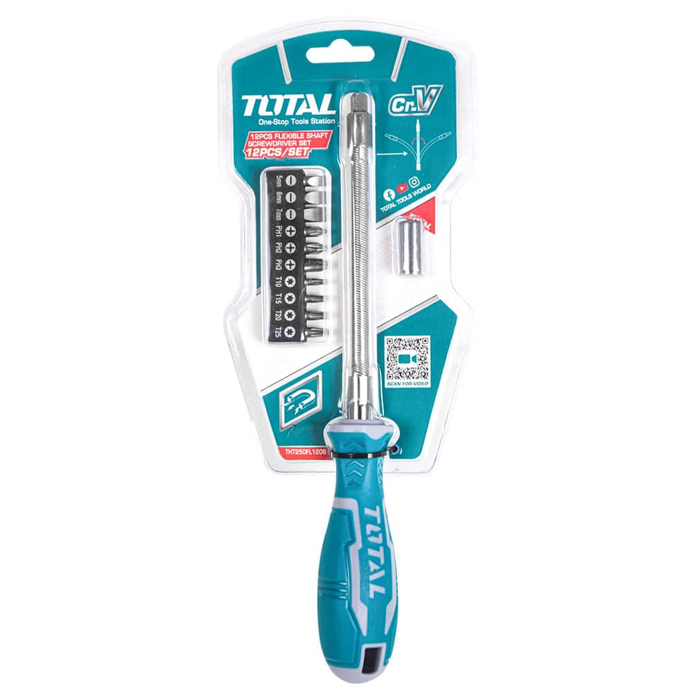DESARMADOR FEXIBLE +PUNTERAS KIT X12PZS TOTAL THT250FL1206