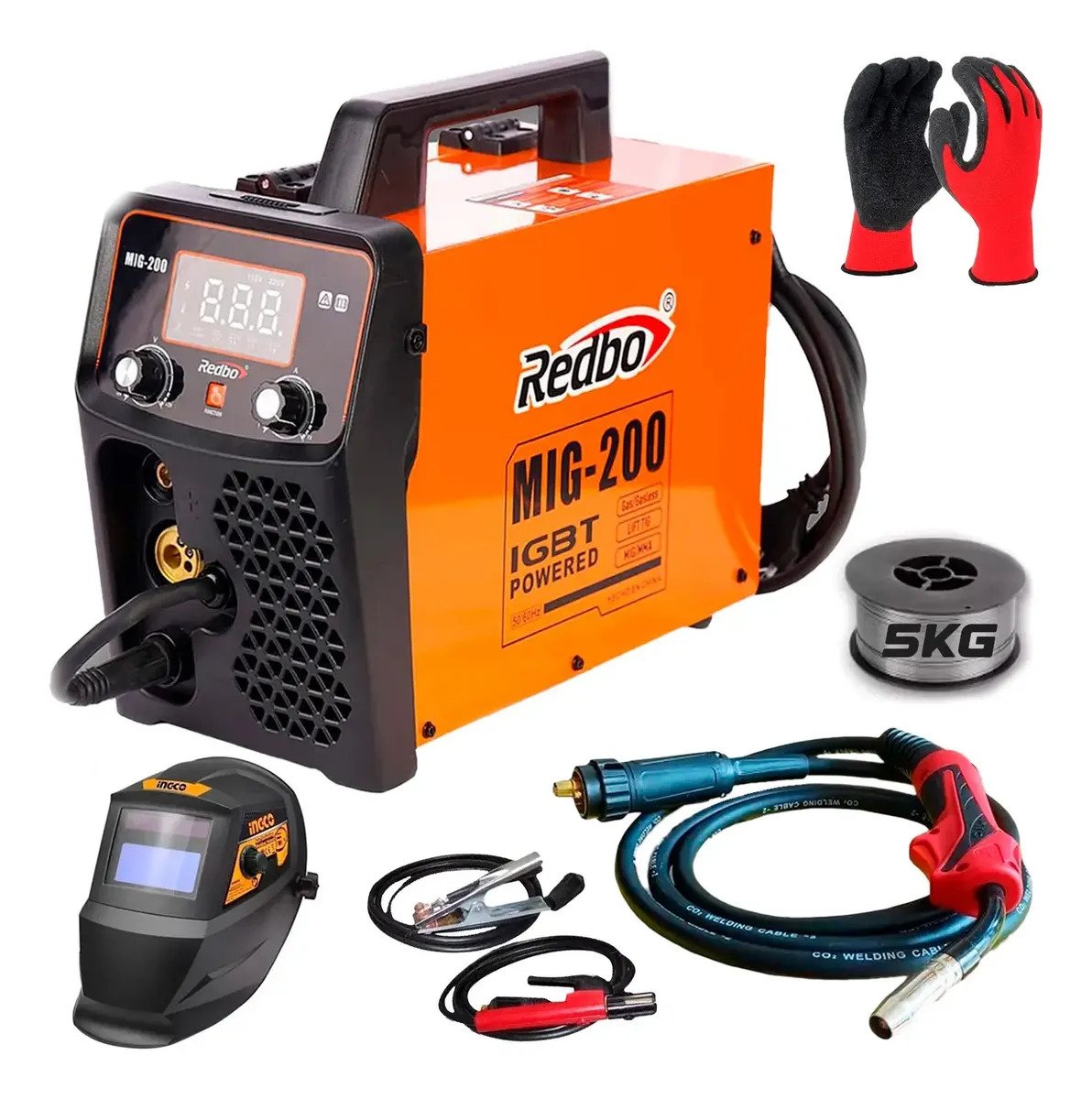 MAQUINA SOLDAR INVERTER MULTIPROCESO MIG 50-200 +CARETA+GUANTES REDBO MIG 200