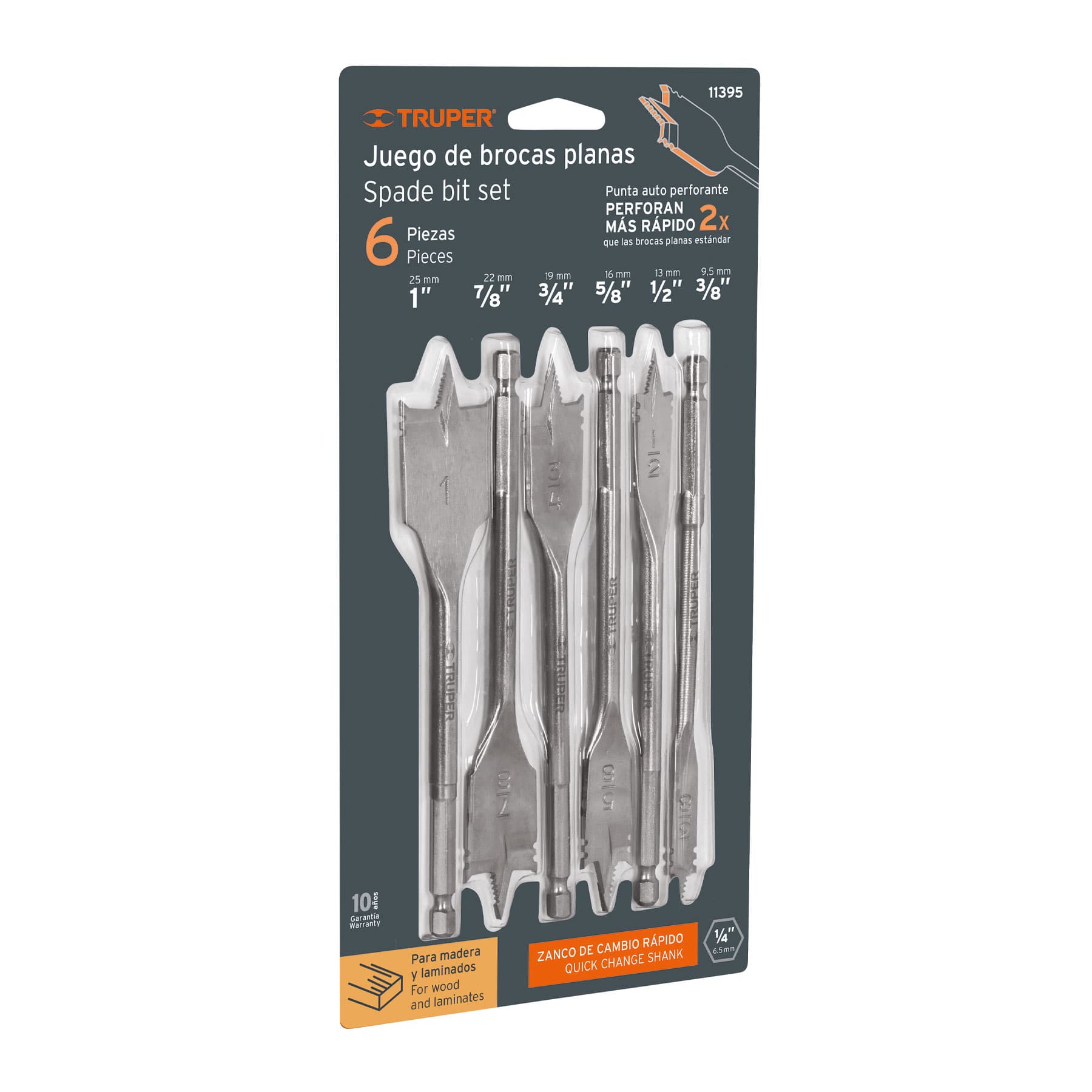 BROCA PALETA BLIST X6 (3/8", 1/2", 5/8", 3/4", 7/8", 1") TRUPER 11395