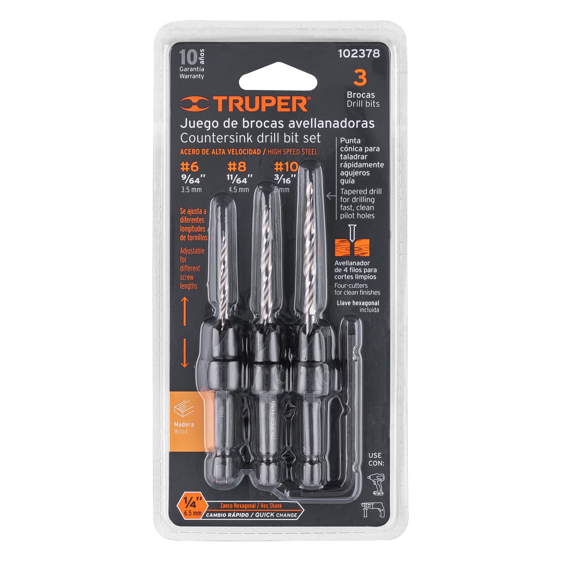 BROCA AVELLANADORA MADERA KIT X 3PCS (#6,#8,#10)TRUPER 102378