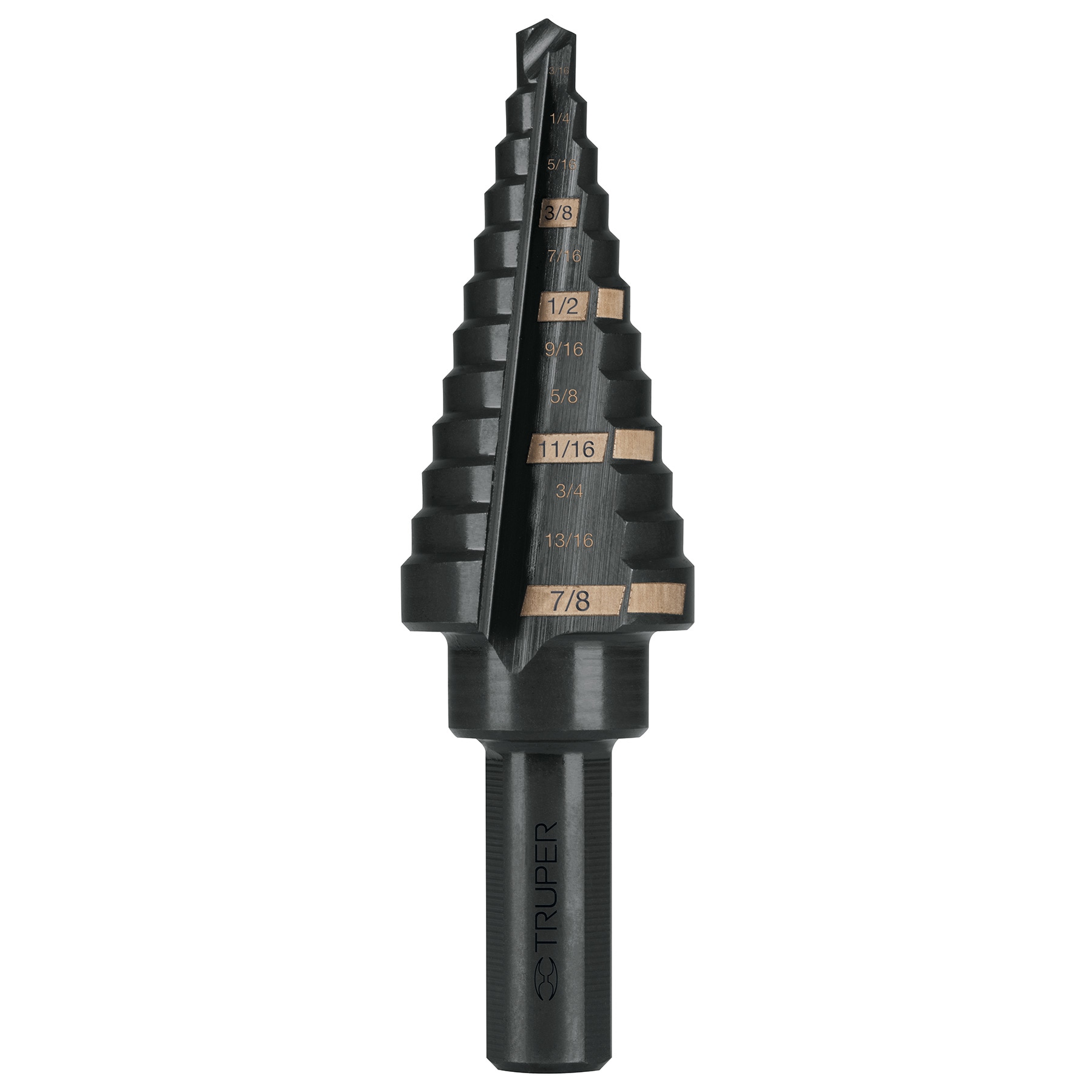 BROCA ESCALONADA NEGRO 12 ESCALONES 3/16"-7/8" TRUPER 12125