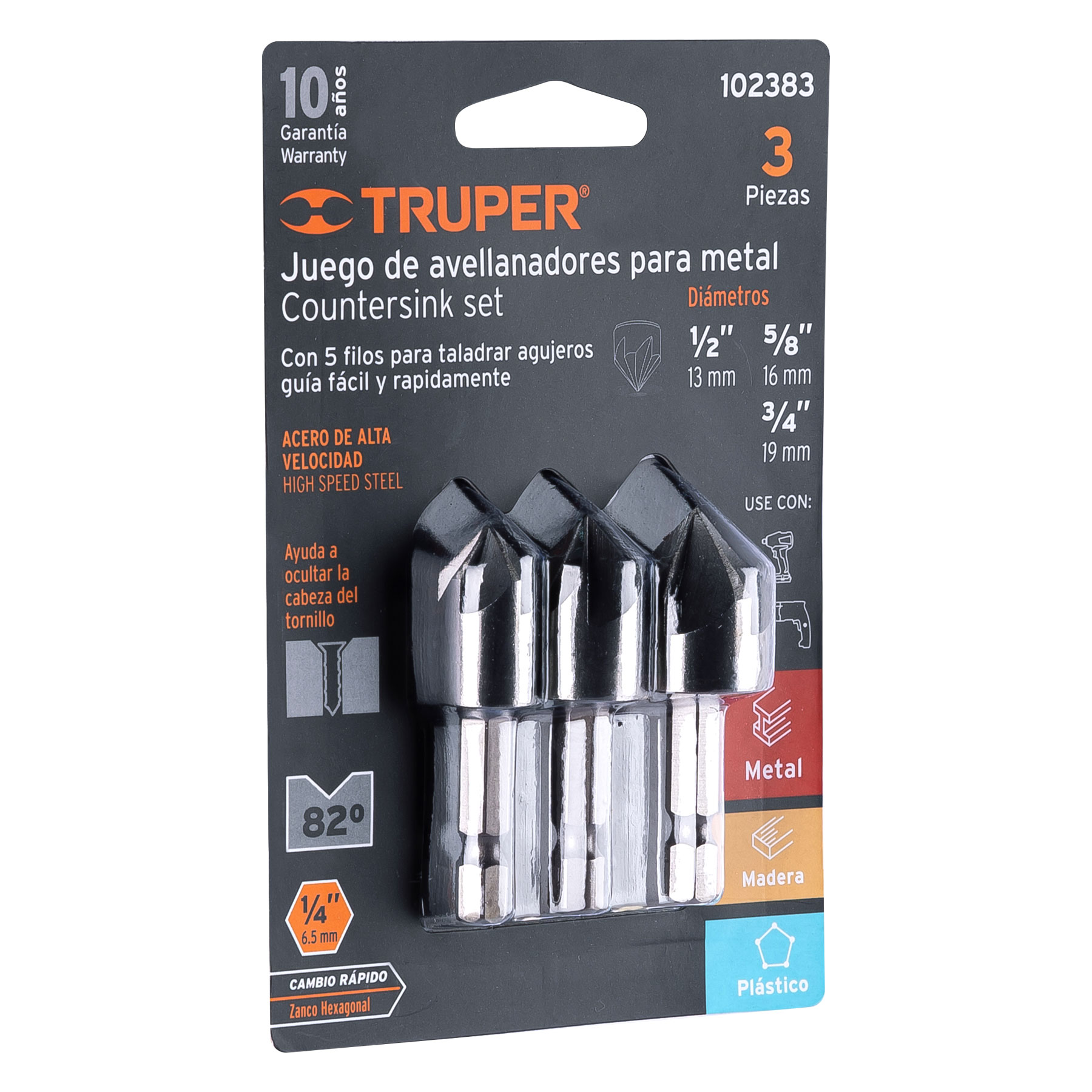 BROCA AVELLANADORA METAL,MADERA,PVC KIT X 3PZ TRUPER 102383