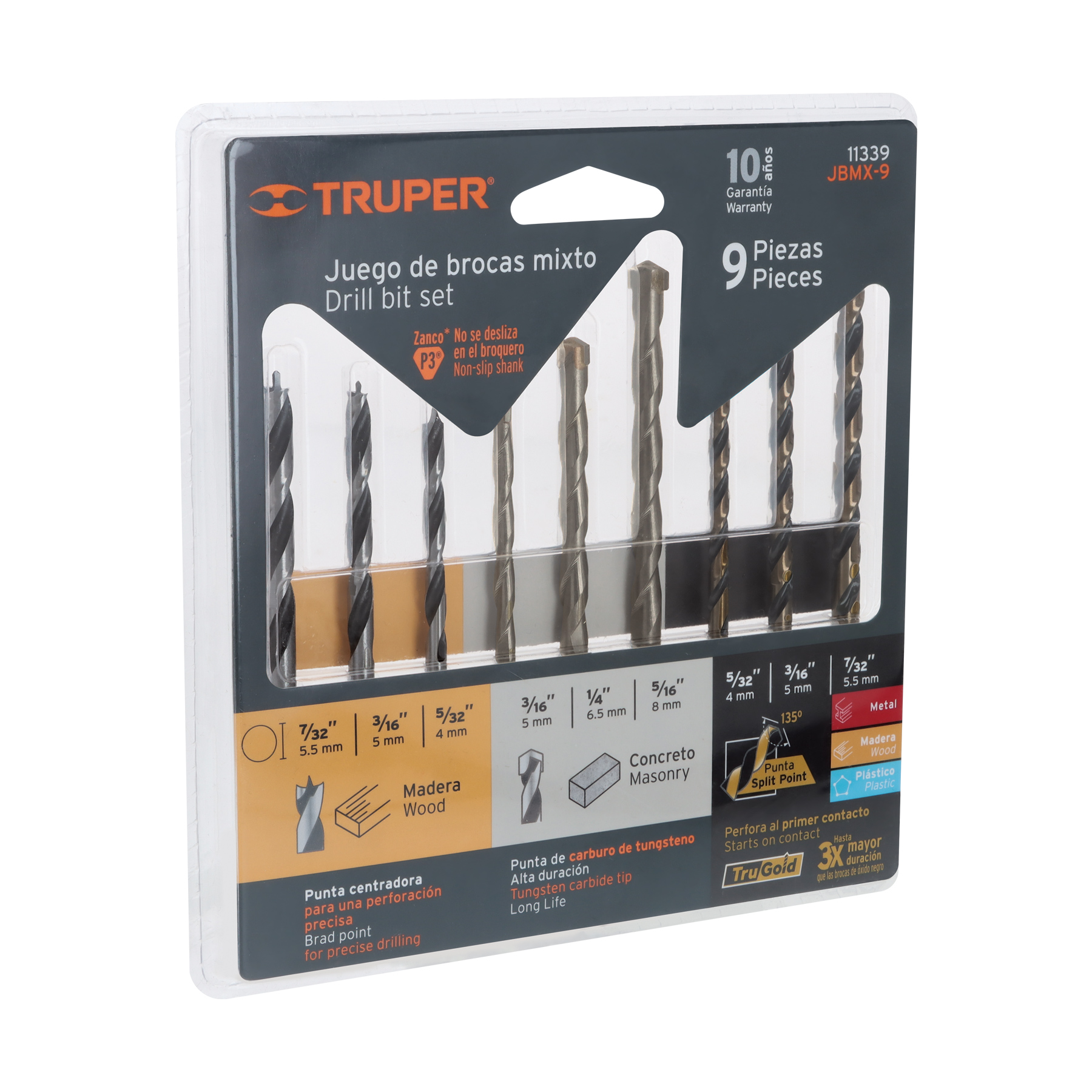 BROCA METAL, MADERA, CONCRETO JGO X9PIEZAS TRUPER  11339