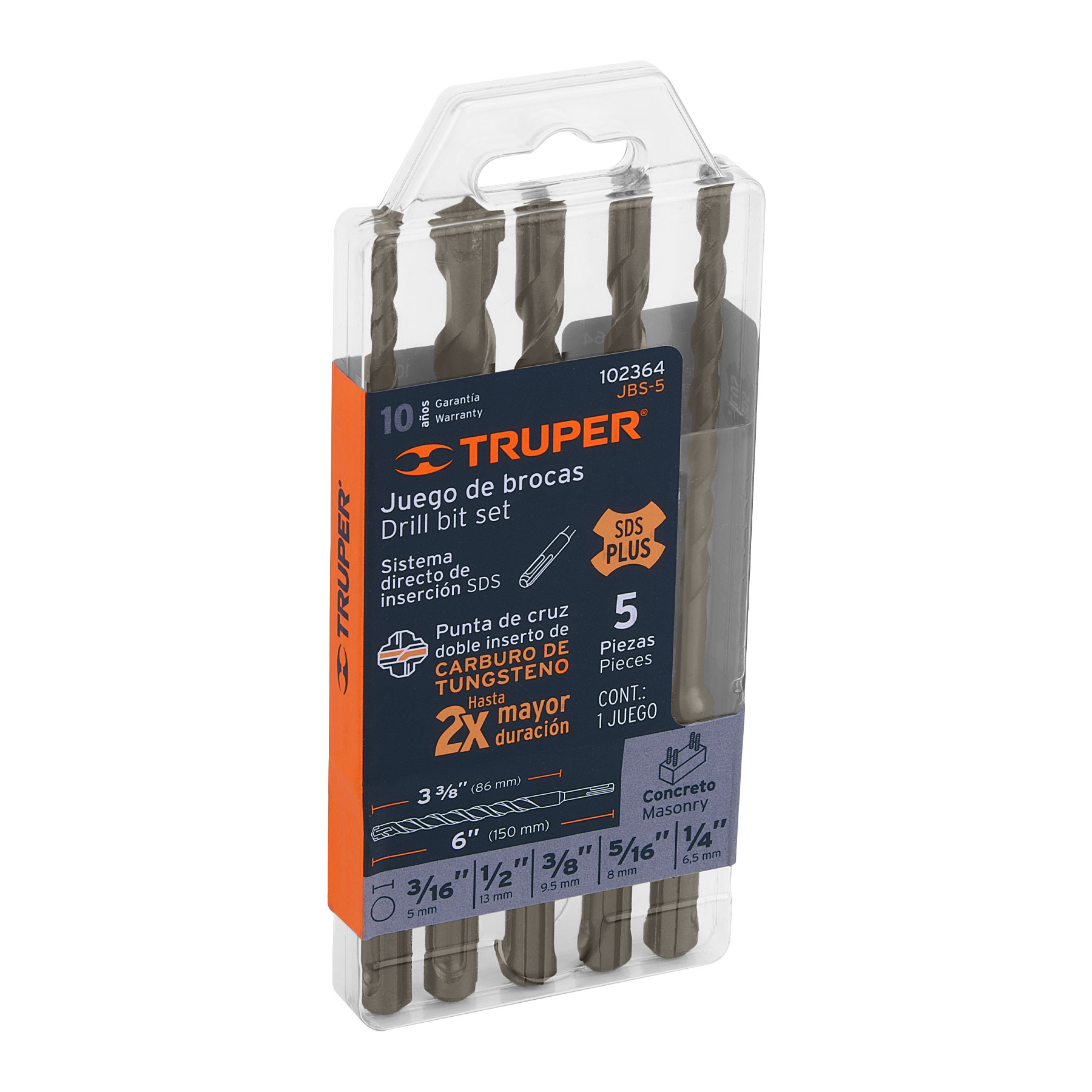 BROCA CONCRETO SDS PLUS KIT X 5 PZS TRUPER 102364