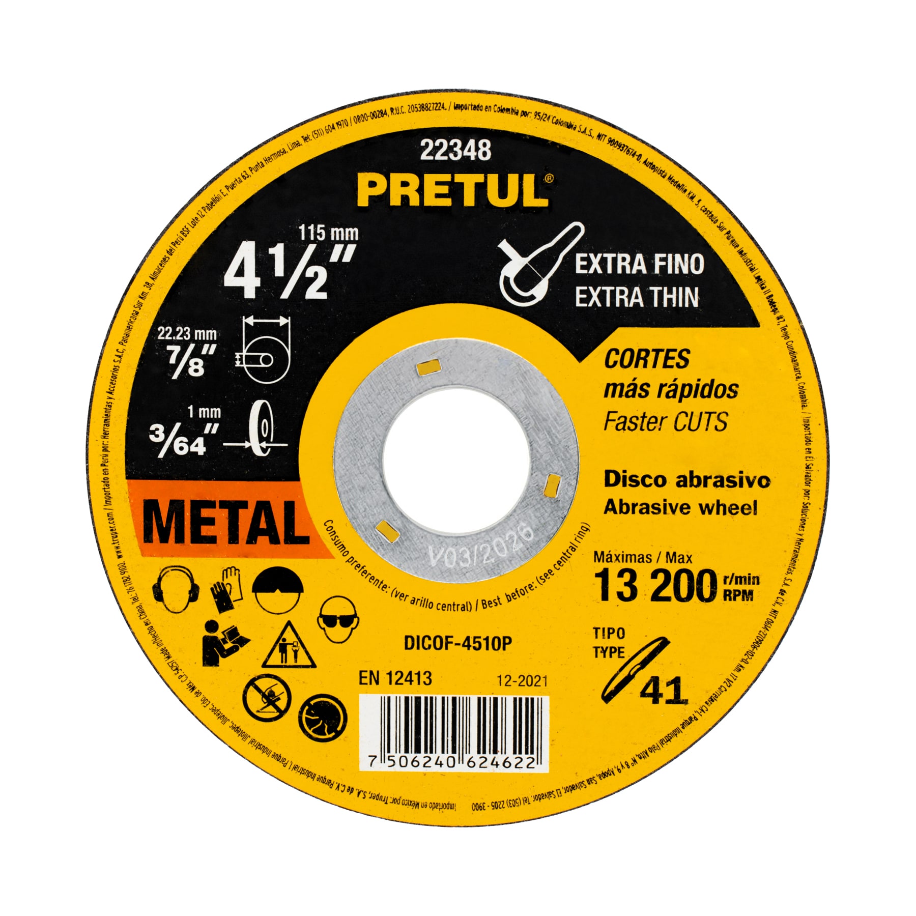 DISCO CORTE METAL 4-1/2" PRETUL 22348