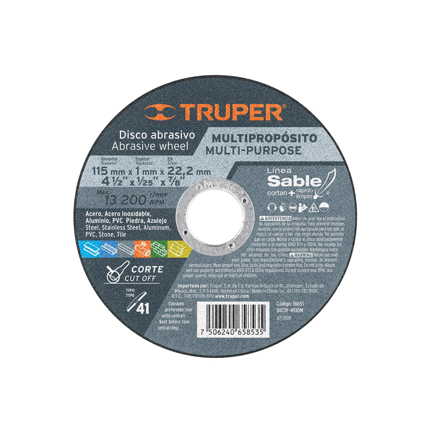 DISCO MULTIPROPOSITO 4-1/2  TRUPER 18651
