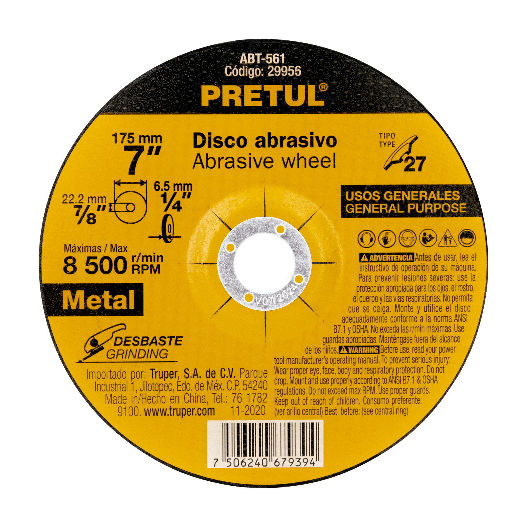 DISCO DESBASTE METAL 7" PRETUL 29956