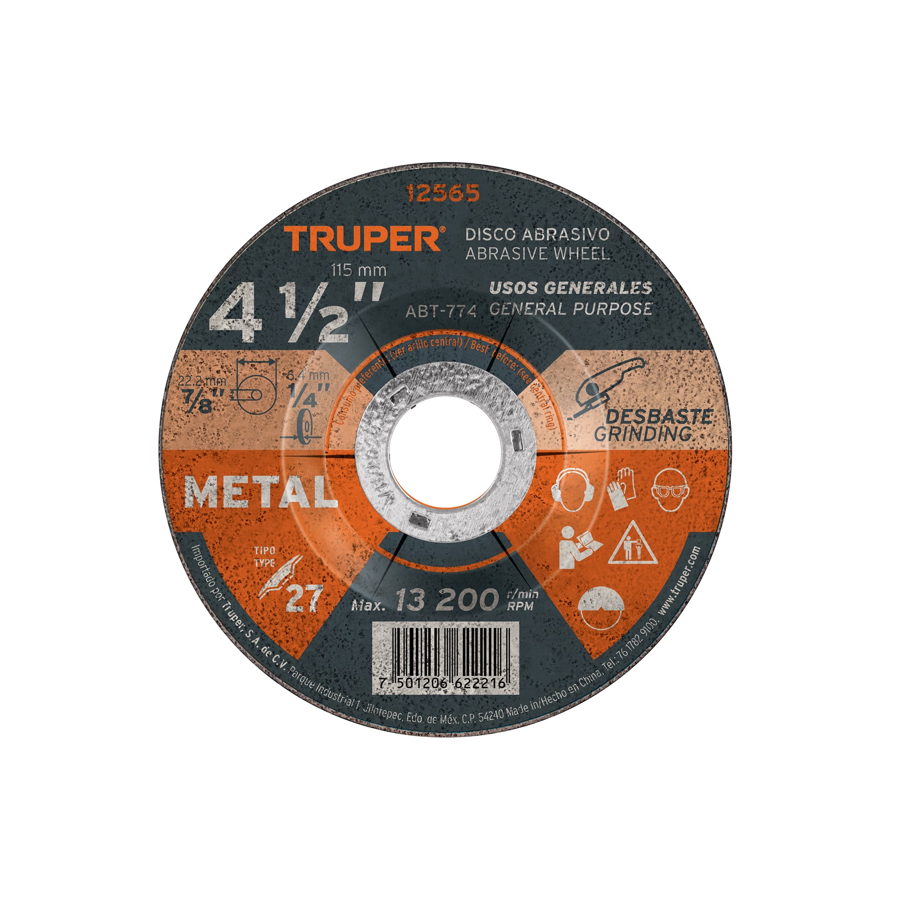 DISCO DESBASTE METAL 4-1/2" TRUPER 12565