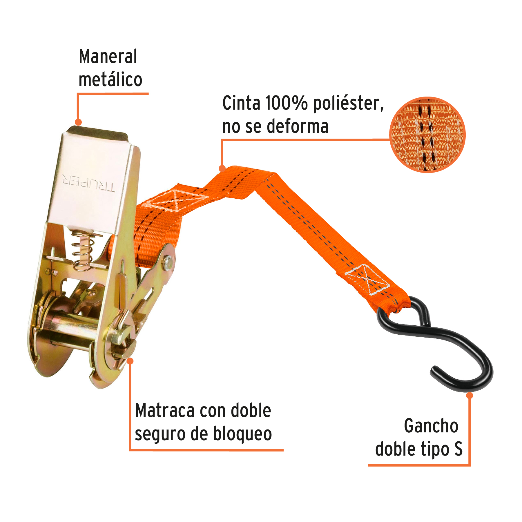 SUJETADORES CARGA 400KG  3MT RATCHET 2PZS TRUPER 101739