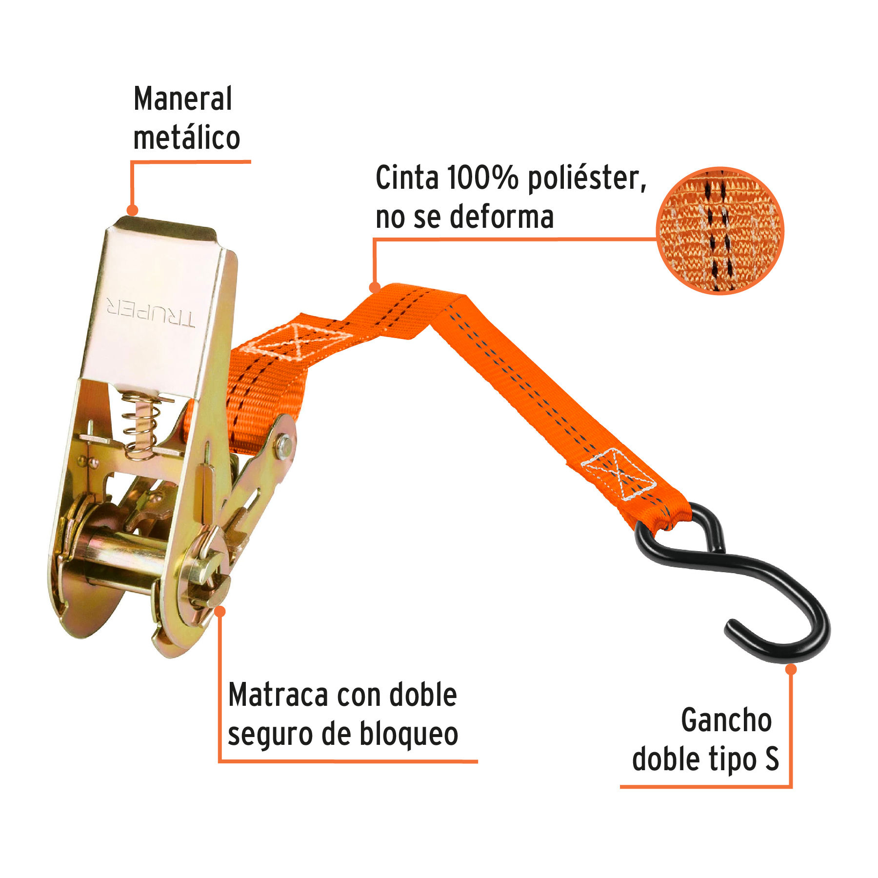 SUJETADORES CARGA 675KG  3MT RATCHET 2PZS TRUPER 19281