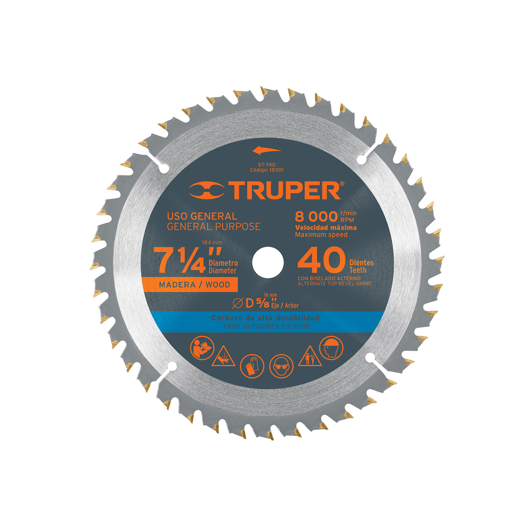 Disco Madera 7-1/4'' 40 Dientes Truper 18301