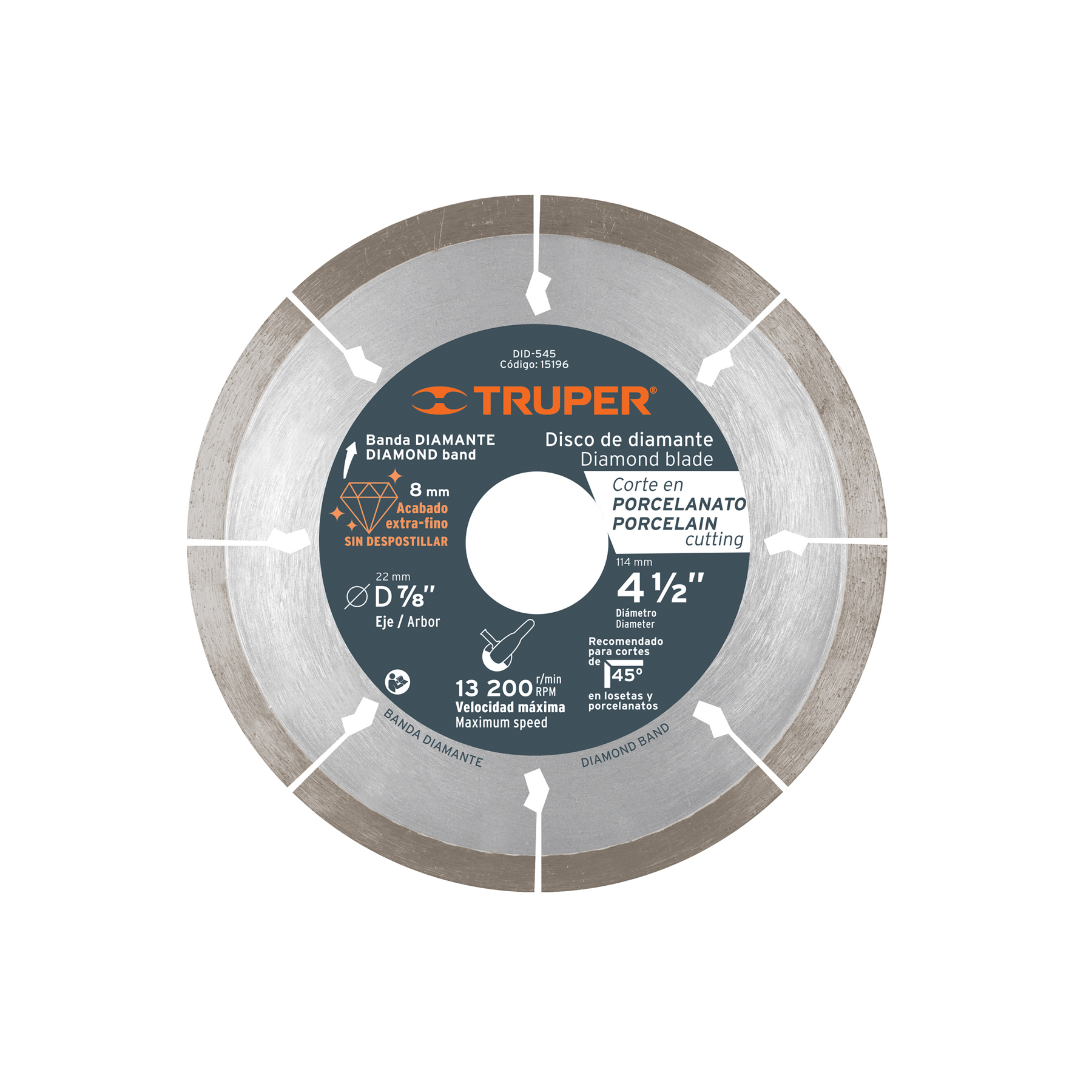 Disco Diamantado Porcelanato 4-1/2"  1.3mm Truper 15196
