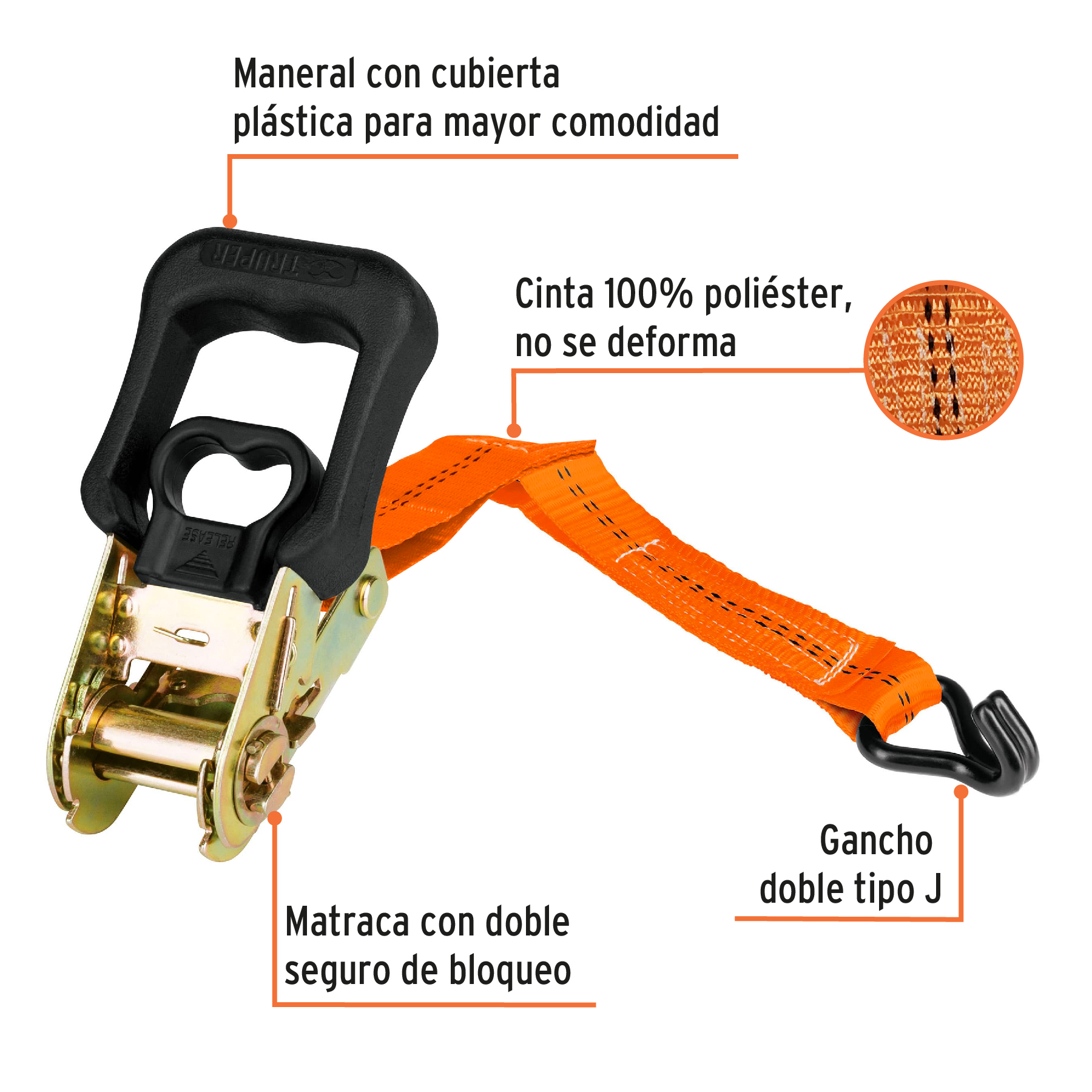 Sujetadores Carga 1000kg  5mt Ratchet 2pzs Truper 19285